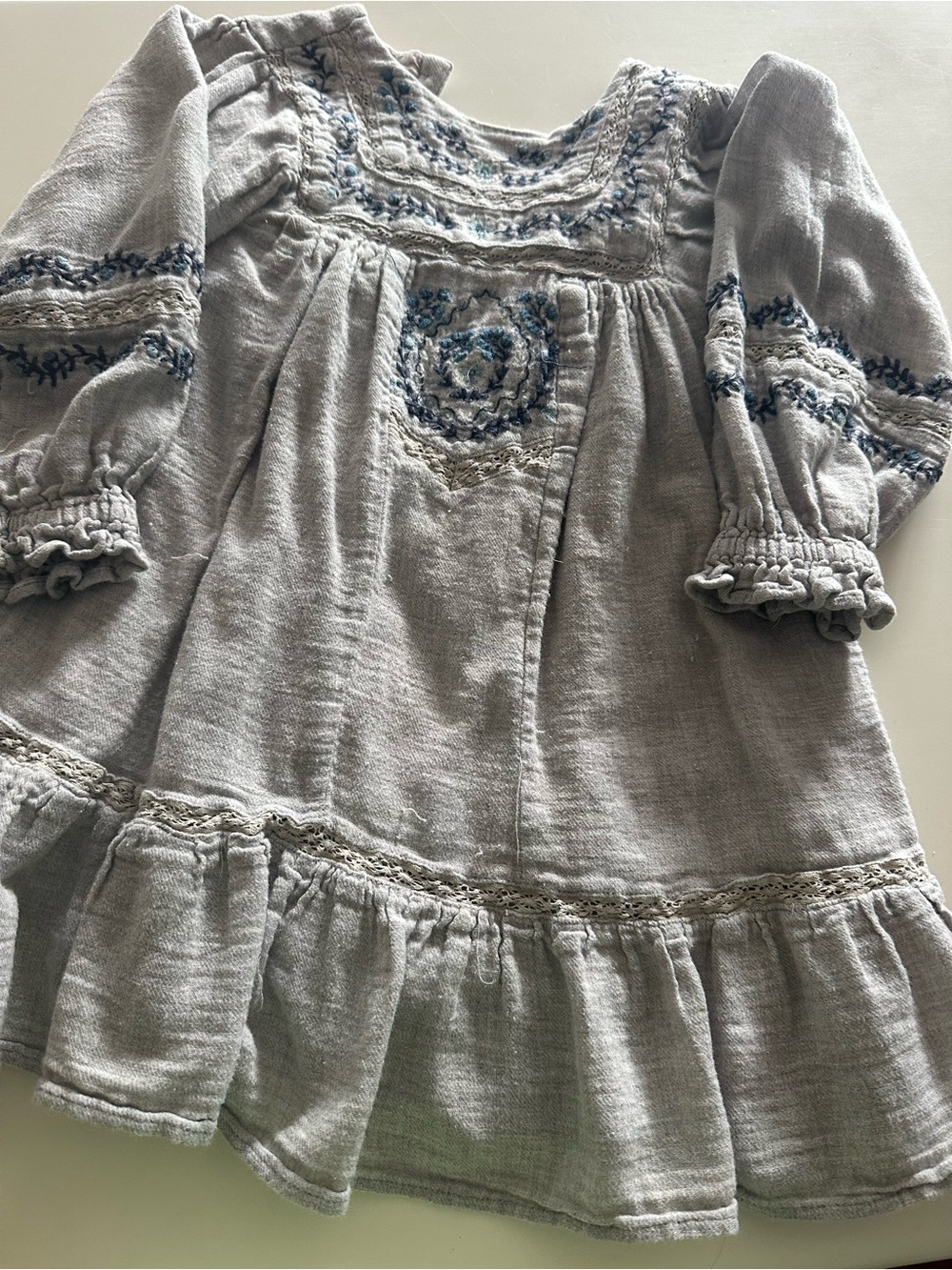 Zara Light Gray Dress with Blue Embroidery